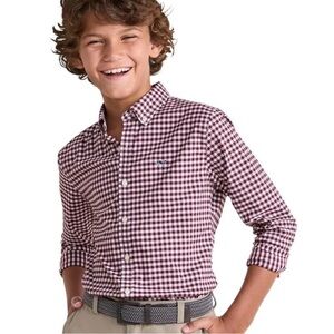 Vineyard Vines Gingham Button-Down Whale Shirt Size 5 Crimson & White EUC